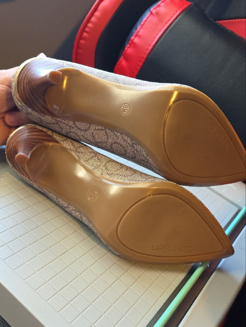 Calvin Klein Champagne Logo Pointed-Toe Pumps - Picture 4 of 9